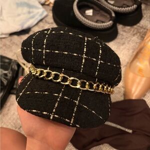 Eugenia Kim Black Hat with Gold Chain